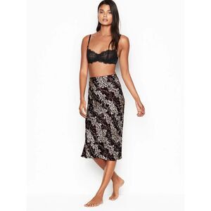 Victoria's Secret Satin Midi Slip Skirt Womens XL Black Floral Pull On Daisy NWT